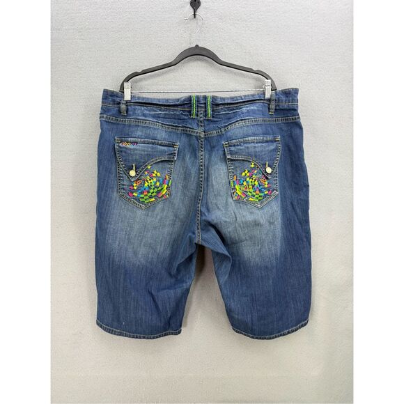 Coogi Womens Blue Colorful Blocks Embroidery Bermuda Jean Shorts Size 22 - Picture 1 of 13